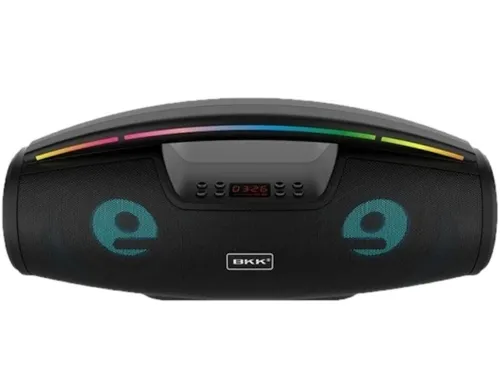 Бездротова Bluetooth колонка динамік BKK B100 з LED підсвічуванням 20W з мікрофоном, акумуляторна блютуз акустика караоке USB SD FM AUX Чорна