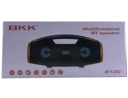 Бездротова Bluetooth колонка динамік BKK B100 з LED підсвічуванням 20W з мікрофоном, акумуляторна блютуз акустика караоке USB SD FM AUX Чорна