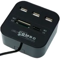 Розгалужувач USB Hub Combo C329 7в1 MicroSD MS M2 MMC, Концентратор хаб картрідер 3 юсб порти до 480 Мбіт/с для комп'ютера і ноутбука Чорний