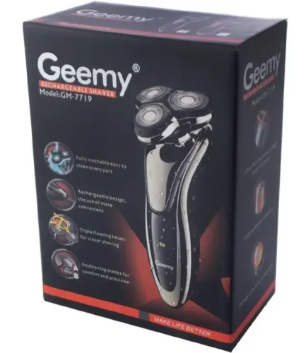 Беспроводная роторная бритва Gemei GM-7719 для влажного бритья 3W, Водонепроницаемая электробритва триммер с плавающими головками для бороды Gemmy