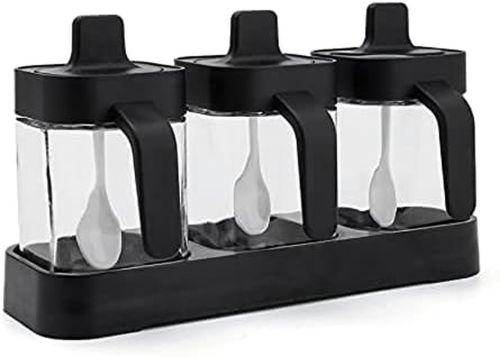 Набір контейнерів баночок Seasoning bottle set XL-730 3 відсіки по 400 мл для зберігання приправ і спецій, Комплект ємностей з кришками і ложками