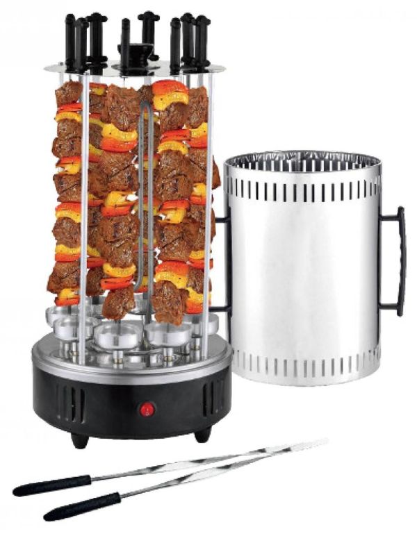 Вертикальна шашличниця електрична Kebabs Machine 1000W на 6 шампурів Black Електрошашличниця чорна