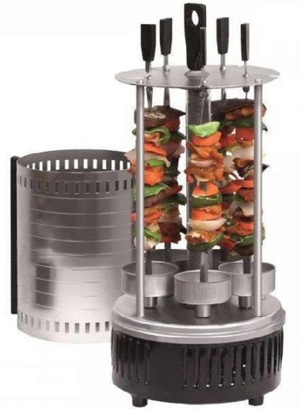 Вертикальна шашличниця електрична BBQ WX-8601 1000W на 5 шампурів Black електрошашличниця чорна