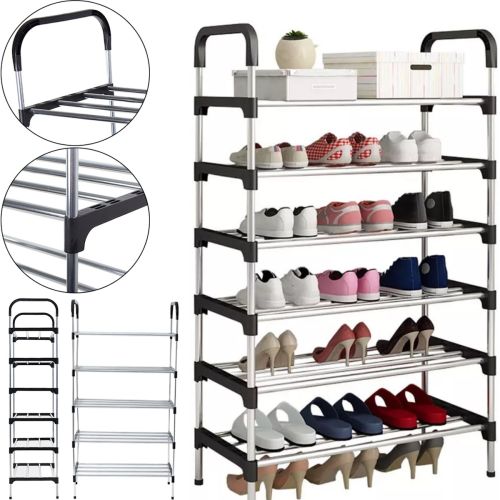 Напольная полка органайзер Shoe Rack Rias RD-9005 для хранения обуви 6 ярусов, Стойка этажерка на 6 секций полок 115x56x30 см из стали Серебристая