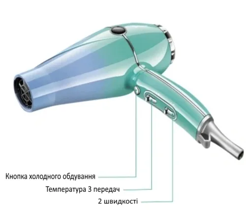 Профессиональный фен VGR V-452 для cушки и укладки волос с отрицательными ионами с 2 насадками 2400W, Электрический фен с холодным обдувом 