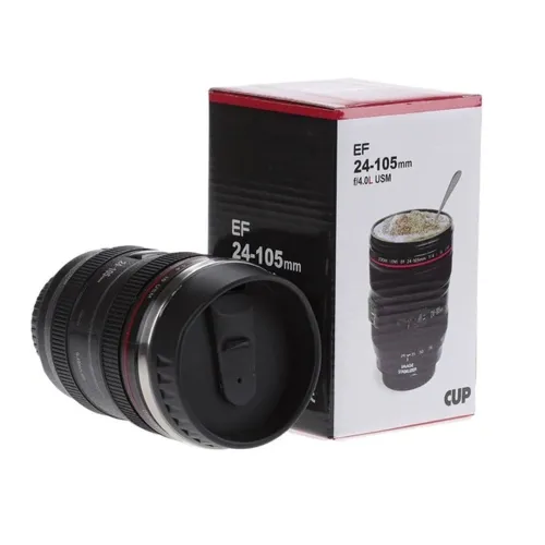 Кружка термос у вигляді об'єктива від фотоапарата Canon EF 24-105, Термокружка об'єктив 350 мл, Термо чашка з кришкою, Чорна