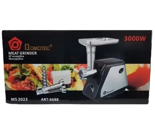 Кухонна електрична м'ясорубка Domotec MS - 2023 3000w, Побутова електром'ясорубка з соковижималкою і насадкою для ковбас і Кебе Домотек 3000Вт Чорна