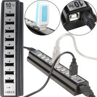 Активний USB хаб Digital YK-185 Black на 10 портів з активною зарядкою, Розгалужувач з блоком живлення Юсб Hub з 10 виходами для комп'ютера Чорний