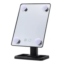 Настольное косметическое зеркало Cosmetie mirror 360 Rotation Angel с LED подсветкой для макияжа, Компактное прямоугольное сенсорное зеркало Черное