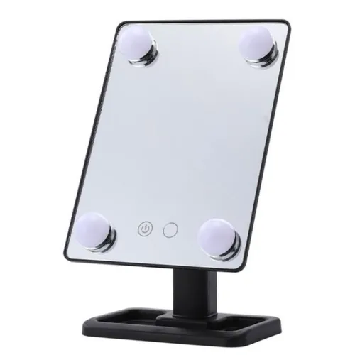 Настольное косметическое зеркало Cosmetie mirror 360 Rotation Angel с LED подсветкой для макияжа, Компактное прямоугольное сенсорное зеркало Черное
