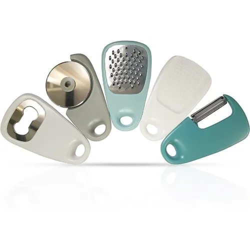 Брелок-органайзер Kitchenware з кухонного приладдя 5 предметів, Набір для кухні Терка, відкривачка, ніж, овощечистка на брелоку для кемпінгу