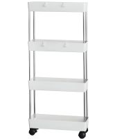 Підлогова вузька Полиця органайзер Bathroom Rack XYX-2020 на 4 яруси для кухні та ванної на коліщатках 40x22, 5x90 см, етажерка MAG-740 4 рівня Біла