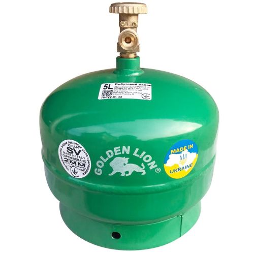 Туристична газовий балон Golden Lion Rudyy CK-630 5 літрів 2кг без пальника, побутової балон 2.5 кВт Пропан з ручкою GL - 2 PK - 630 для дому Зелений