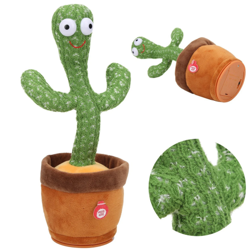 Говорящий танцующий кактус с подсветкой Dancing Cactus TikTok 32 см на аккумуляторе, поющий, игрушка повторюшка на украинском языке