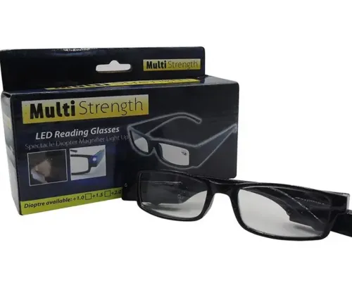 Збільшувальні світлодіодні окуляри для читання Multi Strength Reading Glasses з подвійним підсвічуванням, універсальні окуляри з ліхтариком чорні