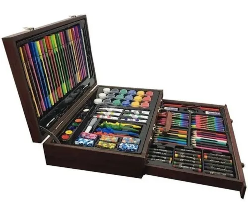 Дитячий набір для малювання і творчості Super Artist Tool Kit 123 предмета в дерев'яному валізі Художній комплект олівців і фарб в кейсі