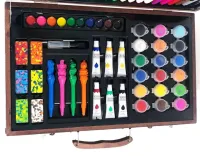 Дитячий набір для малювання і творчості Super Artist Tool Kit 123 предмета в дерев'яному валізі Художній комплект олівців і фарб в кейсі