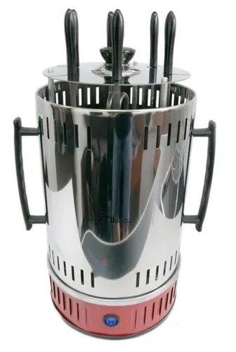 Вертикальна електрична шашличниця Domotec MS-7783 1000W на 6 шампурів, Настільна Електрошашличниця для дому зі знімним піддоном Червона