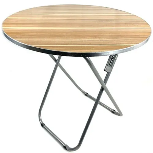 Туристичний розкладний круглий стіл Round Folding Table 60х70 см для пікніка, складаний алюмінієвий столик МДФ для кемпінгу та саду Коричневий