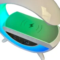Настільна смарт лампа нічник 4 в 1 RGB BT-3401 акумуляторний з бездротовою зарядкою 15W і Bluetooth колонкою, світлова звукова колонка Біла