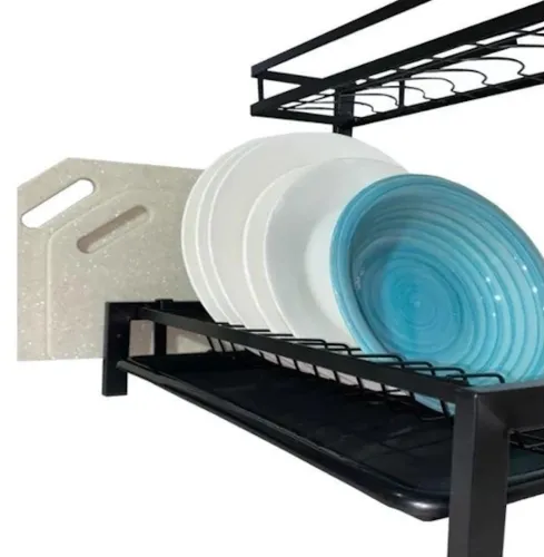 Металева двоярусна сушарка органайзер Kitchen rack double deck MJ-4014 над раковиною, стійка 2 яруси для сушіння і зберігання посуду з піддоном