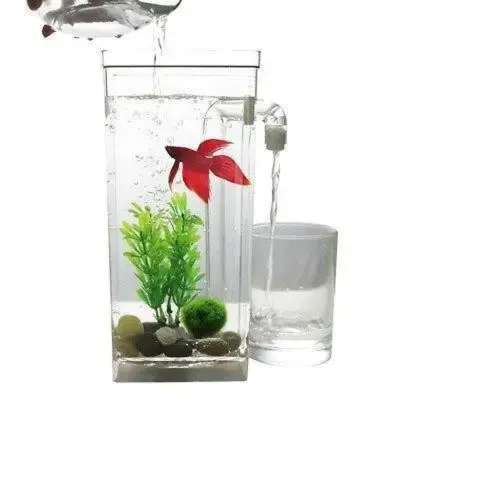 Самоочисний Акваріум My Fun Fish 2 л з LED підсвічуванням 12x12x25 см, квадратний, маленький акриловий наноакваріум з системою самоочищення для рибок