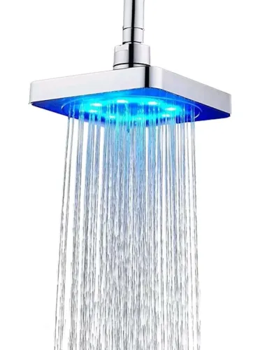 Светодиодная квадратная насадка лейка для верхнего душа Shower head AND XL-902 с LED RGB подсветкой, Душевая насадка-лейка с датчиком температуры