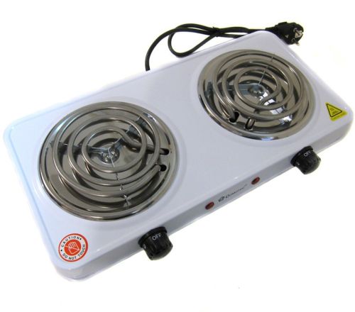 Настільна електроплита Domotec MS-5802 1000W на 2 конфорки спіраль, двоконфорочна електрична плита 1000Вт з термостатом на 5 положень Біла