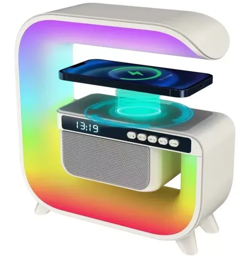Настільна смарт лампа нічник RGB XM-G3 акумуляторний з бездротовою зарядкою 15W і Bluetooth колонкою, Блютуз колонка G3 з підсвічуванням Біла