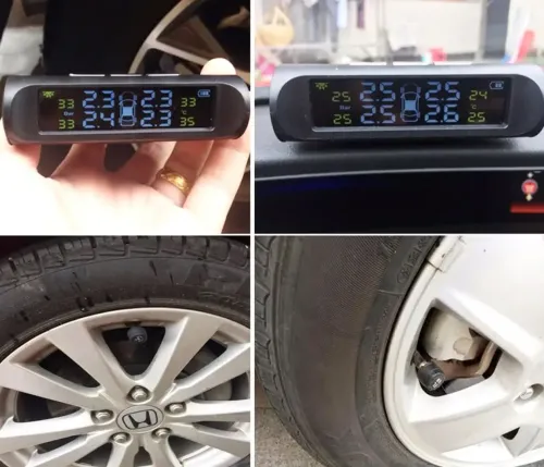 Зовнішні датчики тиску в шинах універсальні TPMS + SOLAR система контролю і температури тиску в шинах з сонячною панеллю і цифровим РК-дисплеєм, 