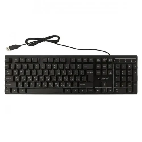USB проводная геймерская компьютерная клавиатура Landslides KR-6300 с RGB Led подсветкой ATLANFA AT-6300, полноразмерная мембранная Черная