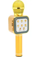 Бездротовий мікрофон караоке Wster WS-1818 Bluetooth USB AUX FM з вбудованою колонкою і функцією зміни голосу на акумуляторі в чохлі Золотий
