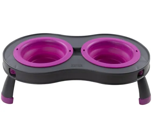 Нековзна подвійна миска Dougez Pet Bowl Set 2 в 1 для їжі і води на складаний підставці для собак і кішок 600мл, годівниця для домашніх тварин