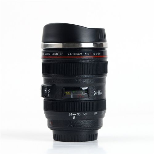 Кружка термос у вигляді об'єктива від фотоапарата Canon EF 24-105, Термокружка об'єктив 350 мл, Термо чашка з кришкою, Чорна