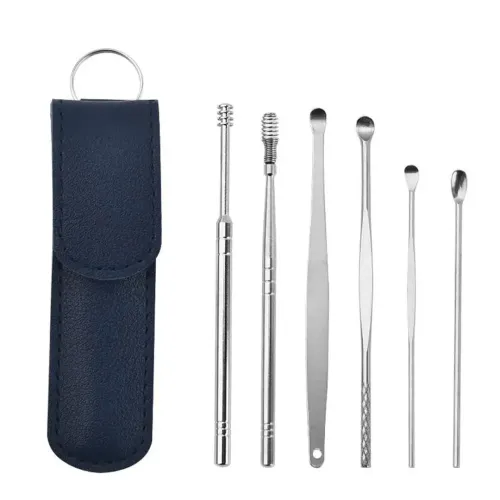 Косметологічний набір інструментів для чищення вух Tool Set 6 в 1 видалення вушної сірки нержавіюча сталь 6 шт, Ухочистка з футляром