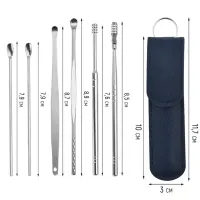 Косметологічний набір інструментів для чищення вух Tool Set 6 в 1 видалення вушної сірки нержавіюча сталь 6 шт, Ухочистка з футляром