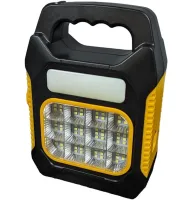 Ручний акумуляторний ліхтар прожектор з повербанком LED Solar JY - 978a з сонячною панеллю, Світлодіодний ліхтар Power Bank для кемпінгу чорно-жовтий