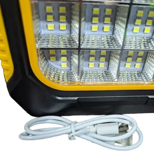 Ручний акумуляторний ліхтар прожектор з повербанком LED Solar JY - 978a з сонячною панеллю, Світлодіодний ліхтар Power Bank для кемпінгу чорно-жовтий