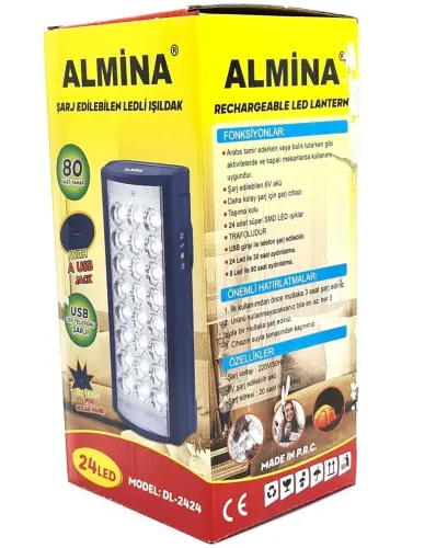 Аварійна Світлодіодна лампа ліхтар ALFARID (Almina) DL-2424 24 LED 6V 3AH акумуляторна з функцією Power Bank Аварійний переносний світильник 2606l