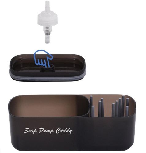 Нажимной диспенсер органайзер Soap pump caddy для моющего средства и кухонной губки 300мл, Подставка для губок с мыльницей дозатором Черный