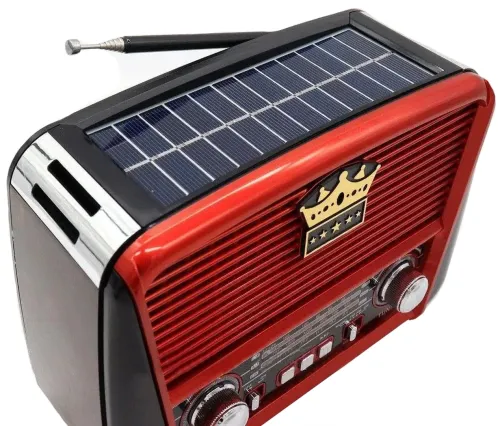 Аккумуляторный FM радиоприемник MP3 колонка Golon RX-455S SOLAR USB+SD с солнечной панелью, Портативный ФМ радио приемник 6W с аккумулятором Красный