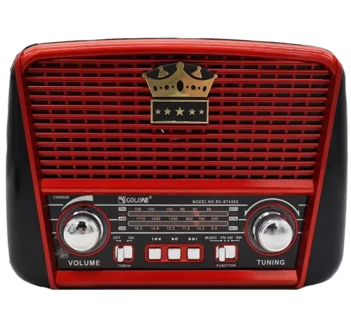 Аккумуляторный FM радиоприемник MP3 колонка Golon RX-455S SOLAR USB+SD с солнечной панелью, Портативный ФМ радио приемник 6W с аккумулятором Красный