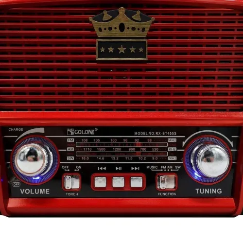 Аккумуляторный FM радиоприемник MP3 колонка Golon RX-455S SOLAR USB+SD с солнечной панелью, Портативный ФМ радио приемник 6W с аккумулятором Красный