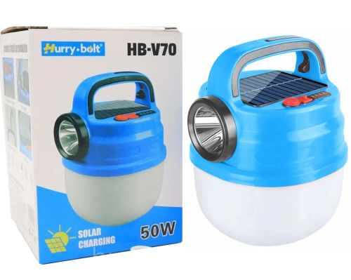 Універсальний підвісний ліхтар Hurry Bolt Solar HB-V70 на сонячній батареї, Акумуляторна LED лампа аварійний світильник з гачком 50W для кемпінгу