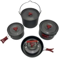 Туристичний кухонний набір посуду Camping cooking AL - 600 на 15 предметів чайник 3 каструлі сковорода і кухонне приладдя в чохлі для кемпінгу