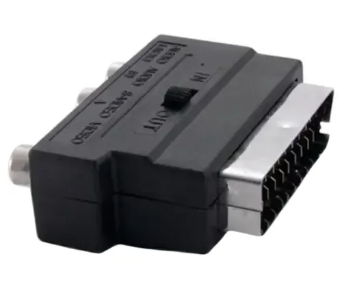 Універсальний перехідник SH-3009 SCART - 3 RCA + S-VIDEO з перемикачем, аудіо відео адаптер 21 пін скарт на 3 тюльпана для телевізора і приставки