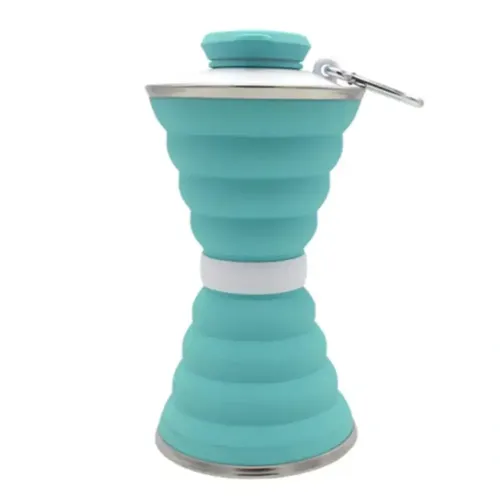Складная силиконовая бутылка Folding travel water cup 9588 0.5 л Бирюзовая, Спортивная мягкая бутылка чашка для воды