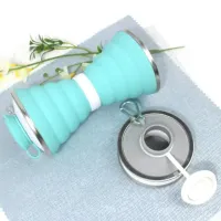 Складная силиконовая бутылка Folding travel water cup 9588 0.5 л Бирюзовая, Спортивная мягкая бутылка чашка для воды