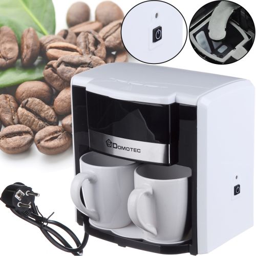 Капельная кофеварка на две чашки Domotec MS-0706 c 2 керамическими чашками, домашняя электрическая кофемашина для чая и кофе на 0.3 л 500W Белая