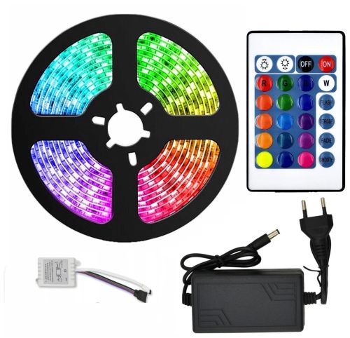 Комплект светодиодной LED ленты 5050 RGB Все цвета 12V цветная 5м пульт блок, разноцветная в силиконе SMD5050 многоцветная светодиодная лента